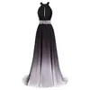 2021 Sexig Halter Gradient Prom Klänningar med Long Chiffon Plus Size Ombre Evening Gowns Formell Party Gown QC1529