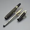 Promotion - Stylo d'écriture de luxe Rollerball en résine noire de haute qualité Stylos plume papeterie fournitures scolaires de bureau avec numéro de série et étui en cuir