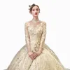 Wedding dress 2022 new retro long-sleeved stand-up collar Hepburn bride long tail puffy gauze female