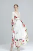 Women's Runway Dresses Sexy Low V Neck Long Sleeves Split Front Floral Printed High Street Fashion Long Designer Dresses