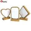 NOUVEAU! Stock Bamboos Sublimation Blank Photo Cadre avec Base Diy Double face En Bois Double Soirée Coeur Cadre Ronde Magnétisme Image Peinture Décoration