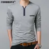 Coodrony Cotton T Shirt Men Spring Autumn New Long Sleeve T Shirt Men Henry Collar Tee Shirt Men Fashion Casual Tops 7617 LJ200827