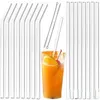 Paille en verre transparent 200 * 8mm Pailles à boire en verre pliées droites réutilisables avec brosse Pailles en verre écologiques pour Smoothies Cocktails BES121