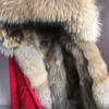Maomaokong réel manteau de fourrure de renard veste d'hiver femmes longue parka naturel col de fourrure de raton laveur capuche épaisse chaude véritable doublure de fourrure Parkas 201212
