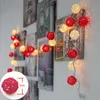 Yimia 5cm Rattanbollar LED Lights String Holiday Christmas Lights Outdoor Garland Gerlyand för Party Bröllop Baby Kid Room Decor Y200903