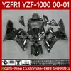 Bodys لدراجة نارية Yamaha YZF-R1 YZF-1000 YZF R 1 1000 CC 00-03 هيكل السيارة 83NO.1 YZF R1 1000CC YZFR1 00 01 02 03 YZF1000 2000 2001 2002 2003 OEM Fairing Kit لامعة Black