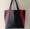 for softball 50pcs baseball stitching bags 5 colors 16.5*12.6*3.5inch mesh handle Shoulder Bag stitched print Tote HandBag Canvas Sport Travel Beach