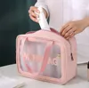 Cajas de almacenamiento Contenedores PU Transparente Bolsa de lavado de maquillaje de tres piezas Gran capacidad Pvc Baño Translúcido Helado Portátil Mujer1