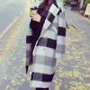2020 New Autumn Winter Cashmere Trench Jacket Women Casual Black White Plaid Coat Warmth Button Pocket Jackets LJ201106