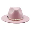 Fedora Hat Women Solid Elegant Pearl Belt Buckle Classic Winter Women Hats Pink Fascinator Wedding Formal Felt Hat Womens7097091