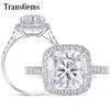 TransGems Center 3ct Halo Anello di fidanzamento 10K White Gold 8.5MM Cushion Cut Fine Jewelry per le donne Wedding Y200620