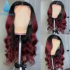 Long middle part Ombre Red 13*4 brazilian full Lace Front Wig Body Wave synthetic Wigs With Baby Hair PrePlucked Hairline