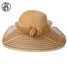 FS Saman Geniş Brim Şapka Kadınlar Için Ilmek Beyaz Siyah Disket Katlanabilir Plaj Şapkaları Kadın Bayanlar Bahar Yaz Güneş Visor Caps Y200602