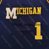 Nowy 2020 Michigan Wolverines Koszykówka Jersey NCAA College 1 Crawford Navy Wszystkie szyte i hafty S-3XL