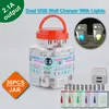 dual usb wall charger with LED lights drop shape 2.1A 2usb charge mobile phone electronic device in plastic jar multi colors