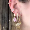 Rainbow Fashion Women Hoop Earring de senaste nya designen Safety Pin Shape Ear Wire Gold Plated Trendy Gorgeous Women Jewelry313Q