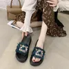 Rhinestones lace Slippers Women Slides Summer Sandals Slippers Thick Soles Flat Platform Female Floral Beach Shoes Flip Flops X1020