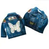 Neue Baby Mädchen Denim Jacke Strickjacke Mantel Kinder Jean Outwear Schmetterling Stickerei Pailletten Mädchen Kinder Kleidung Frühling Kleidung 201106