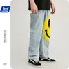 INFLATION Mens Stretch Loose Fit Jeans Denim Pantalon Streetwear Bleu Avec Sourire Visage 3091S20 201111