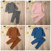 Rib Knit Clothing Solid Baby Boy Tops Pants 2pcs Sets Long Sleeve Infant Girl Loungewear Children Home Clothes 4 Colors DW6370