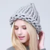 Women Winter Warm Beanies Hat Handmade Thick Knitted Coarse Lines Cable Hat Candy Color Crochet Caps Female Beanie Hats