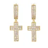 Cubic Zirconia Hiphop Orecchini croce per uomo New Fashion Gioielli placcati oro Donna Chiave ciondola orecchini di diamanti ghiacciati Anelli