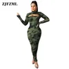 Camo Leopard Drukuj Sexy 2 Piece Set Kobiety Club Outfit Wysokiej szyi Z Długim Rękawem Crop Top I Bez Ramiączek Open Back Bandage Maxi Dress 220302