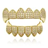 Hip Hop Fang Denti da vampiro Grillz Top Bottom Set per uomo Oro argento Micro Pave Cubic Zirconia Bling Iced Out Rapper Jewelry