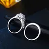 Hon 925 Sterling Silver Halo Bröllop Ring Set för Kvinnor Elegant Smycken Princess Cross Cut Aaaaa CZ Förlovningsringar 220113