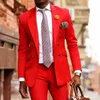 Rote lässige Prom-Anzüge für Herren mit zweireihigem 2-teiligem afrikanischen Freund-Hochzeits-Smoking-Jacken-Hosen-männlichen Modedesign 201106