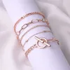 New fashion OL bracelet Retro trend OT buckle multi-layer popular diamond chain geometric hollow bead jewelry