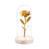 Artificiale Oro Rosa Fiore LED Lampada Rosa In Cupola Di Vetro Su Batterie Di Legno Base Alimentata Anniversario Regalo Di Nozze Decorazioni Per La Casa1