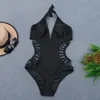 2020 Sexig vit halter cut out bandage trikini simma baddräkt monokini push up brasilian swimwear kvinnor en bit baddräkt t200708