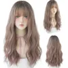 Harajuku Pink Brown Lolita Wig Long Two Colors Realistic Cosplay Wigs With Bangs For Women Wavy Wigs Synthetic Hair
