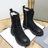 Black High Top winter women ankle boots round toe real leather lace-up zipper platform design martin booties bottines femmes