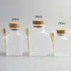 Square big clear ABS plastic cosmetic packaging powder bath salt cork bottle jar with wooden spoon 100ml 200ml 300ml 10pcs