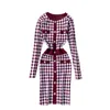 Womne Plaid Houndstooth Knitte Dress Autumn Fashion Retro Knit Seater Robe Workwear Winter Bodycon Plaid Dress2022