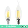 Dimmable LED 전구 C35 / C35T E14 촛불 조명 필라멘트 레트로 클리어 램프 2W 4W 110V 220V 샹들리에를위한 냉 / 따뜻한 화이트