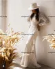 Vestidos de casamento da sereia do vintage com manga comprida 2021 Jewel Neck Crochet Cotton Lace Backless Trumpet País Boho Noiva Vestidos
