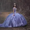 Lavendel boll klänning söt 16 klänningar prom av axeln 2021 blommig applique 3d blommor pärlstav satin vestioder de quinceanera klänning mode