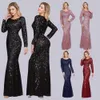 Elegant Kvinnors Bankettkväll Klänningar Långärmad Rund Neck Lace Prom Kappor Golvlängd Plus Storlek Mermaid Special Occasion Dress