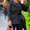 Sonbahar Afrikalı kadın bluz üstleri kış düzensiz gömlek o boyun ofis bayanlar iş giyecek zarif siyah asimetrik üstler lj200811