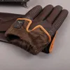 Gours Winter Men's äkta läderhandskar Nya varumärkesskärmhandskar mode Varma svarta handskar GOATSKIN MITTENS GSM012 Y200110