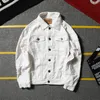 Autumn Men's Jeans Jacket Fashion Casual Black White Pink Hole Ripped Denim Coat Male Brand Clothes 4XL 5XL 201128