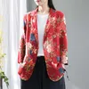 Ternos femininos Blazers Outono Algodão Linho Mulheres Blazer Vintage Floral Impressão Solta Cardigan Lapela Pescoço Dos Casacos Casuais Outwear1