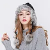 XTHREE EAR FLAPS WINTER BOMBER HAT FOR WOMEN RABBIT FUR編み帽子の女の子温かい固形色キャップ居心地の良いボンネットキャップY200110