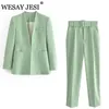 Wesay Jesi Dames Office Pak Fashion Blazer Pantsuit Simple Solid Color Collar Lange Mouw + Broek 2 Stuk Set 220315