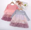 Maluch Dziewczyna Ubrania Siatki Patchwork Księżniczka Suknie Z Długim Rękawem Girls Party Dress Kids Gradient Kolor Boutique Odzież BT6029