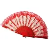 Lace Dance Fan Fashion Gift Rose Flower Design Plastic Frame Bronzing Silk Decoration Chinese Craft Folding Fans Holiday Gifts GCF14176