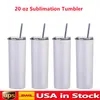 US Stock 20oz sublimation straight tumblers blanks white Stainless Steel Mug Vacuum Insulated Slim DIY 20 oz Cup Car Coffee Mugs